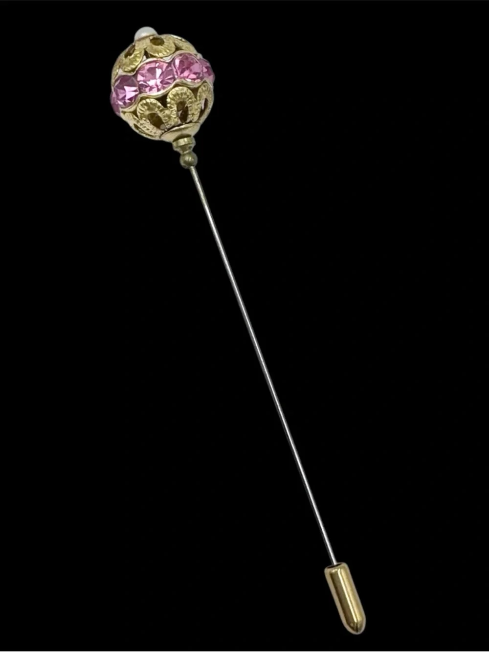 Vintage Pink Rhinestone Hat Stick Pin